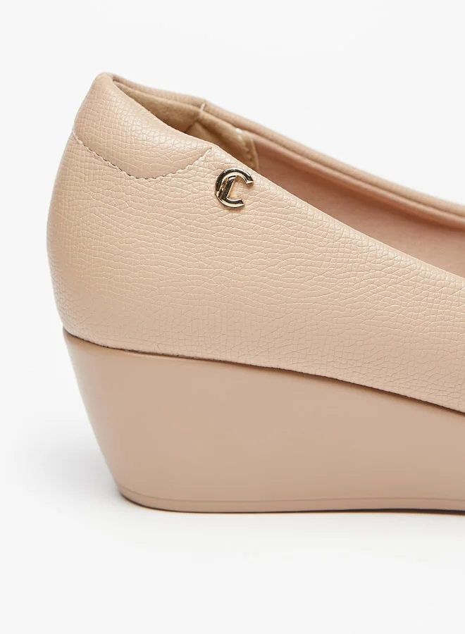 لو كونفورت Women's Textured Slip-On Ballerina Shoes with Wedge Heels