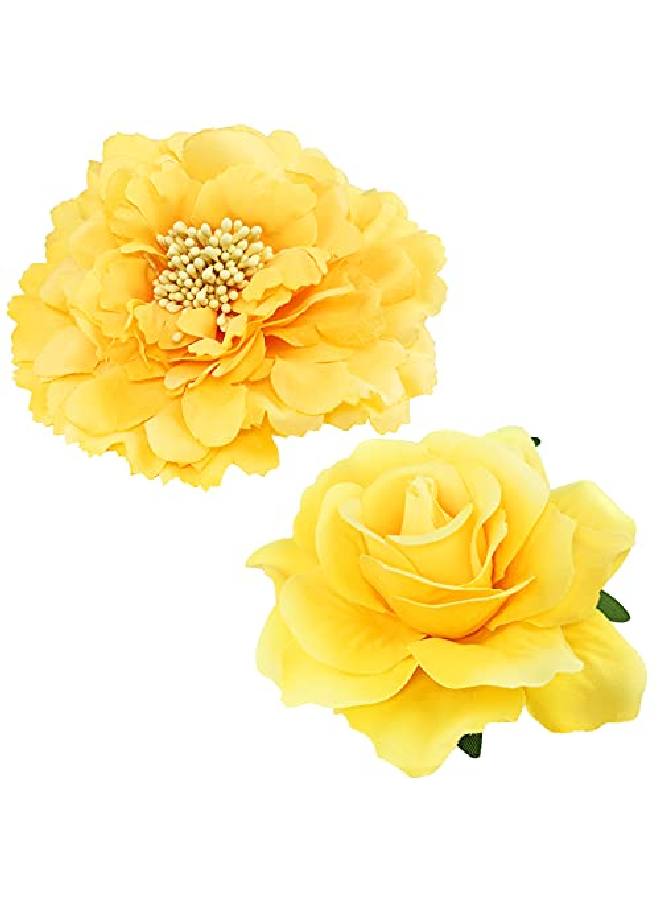 BETITETO Large Floral Hair Clips 8 Pieces Set Includes 4Pcs Peony Flower Hair Clips And 4Pcs Rose Flower Hair Barrette Accessories For Flamenco Dancer Beach Party Wedding Event (Pink+Red+White+Yellow) - Image 4