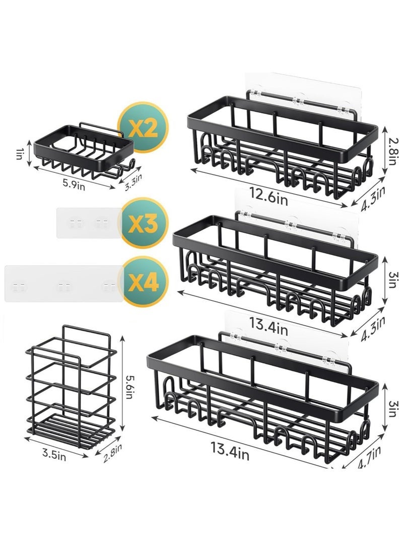 WEMART 6-Pack Caddy Shower Organizer, No Drilling Shower Shelves, Rustproof & Waterproof Bathroom Organizer with Soap Holder & Hooks & Toothbrush Holder for Bathroom, Kitchen - Image 2