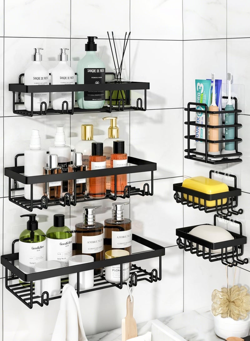 WEMART 6-Pack Caddy Shower Organizer, No Drilling Shower Shelves, Rustproof & Waterproof Bathroom Organizer with Soap Holder & Hooks & Toothbrush Holder for Bathroom, Kitchen - Image 1