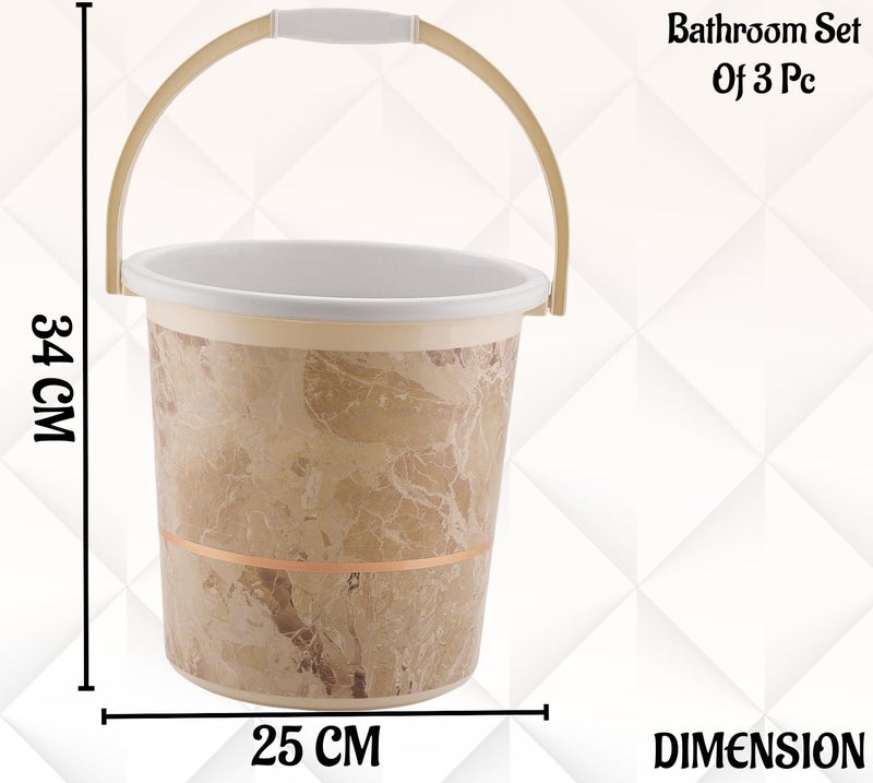 Liza Liza Orry 6 Pc Luxurious Complete Bathroom Set Accessory for Home Kitchen Bathroom Set Includes 20 L Bucket 18 L Tub Big Stool Dustbin and More with Granite Finish Beige  - Image 2