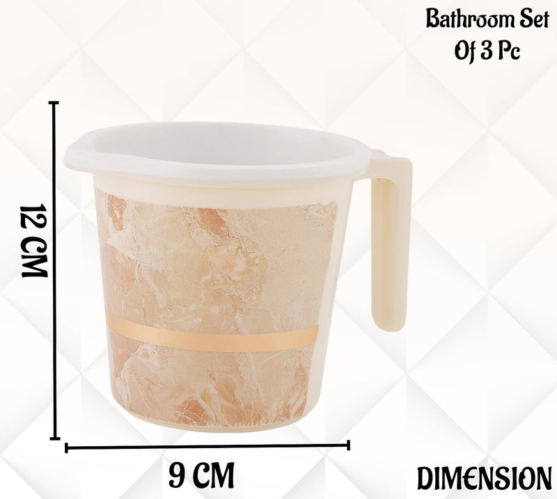 Liza Liza Orry 6 Pc Luxurious Complete Bathroom Set Accessory for Home Kitchen Bathroom Set Includes 20 L Bucket 18 L Tub Big Stool Dustbin and More with Granite Finish Beige  - Image 3