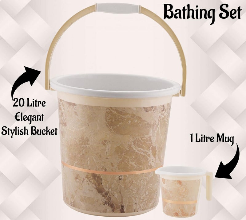 Liza Liza Orry 6 Pc Luxurious Complete Bathroom Set Accessory for Home Kitchen Bathroom Set Includes 20 L Bucket 18 L Tub Big Stool Dustbin and More with Granite Finish Beige  - Image 4