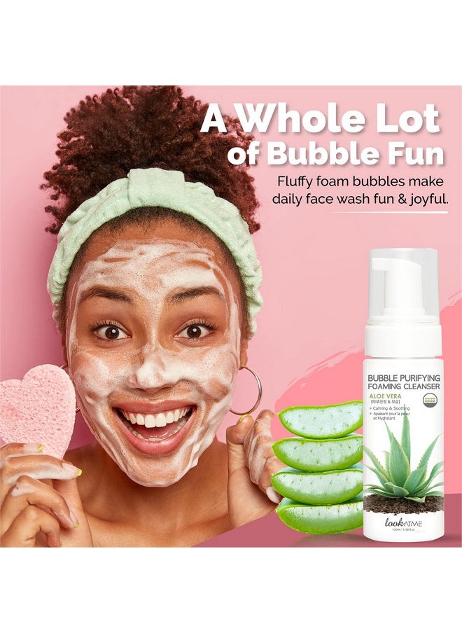LOOKATME Korean Face Wash for Sensitive Skin - Water Based Bubble Skincare Cleanser - K Beauty Natural Acne Foaming Cleaner - Hydrating Skin Care Cleansing Foam with Low pH - Aloe Vera  - Image 5
