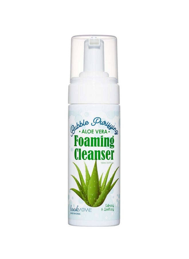 LOOKATME Korean Face Wash for Sensitive Skin - Water Based Bubble Skincare Cleanser - K Beauty Natural Acne Foaming Cleaner - Hydrating Skin Care Cleansing Foam with Low pH - Aloe Vera  - Image 1