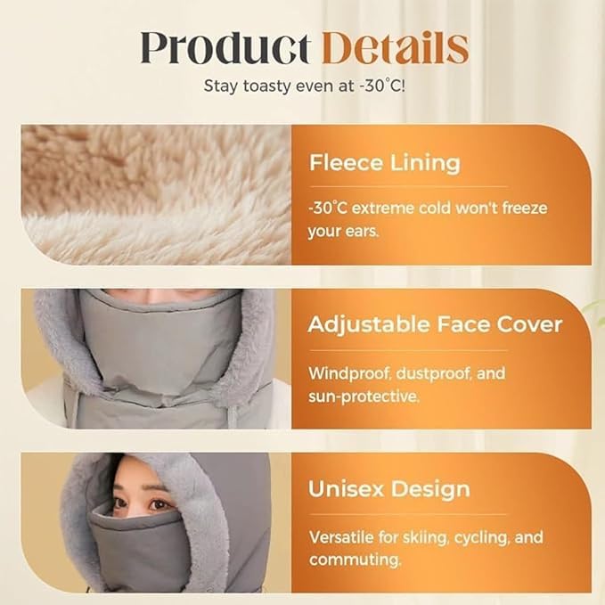 Runmay 1Pcs, Thermal Fleece Hooded Scarf for Women & Men – Winter Balaclava with Fleece Lined Hood | Warm Ski Mask, Face & Neck Cover | Cold Weather Gear for Outdoor Sports Grey - Image 3