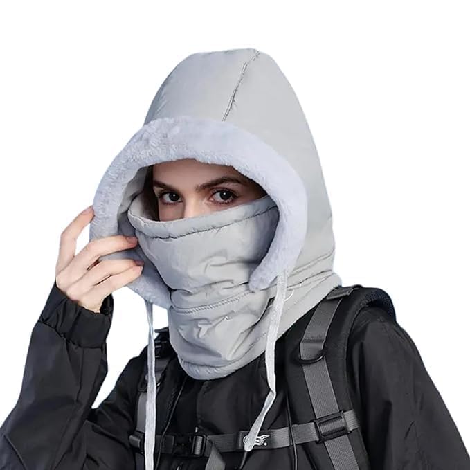Runmay 1Pcs, Thermal Fleece Hooded Scarf for Women & Men – Winter Balaclava with Fleece Lined Hood | Warm Ski Mask, Face & Neck Cover | Cold Weather Gear for Outdoor Sports Grey - Image 1