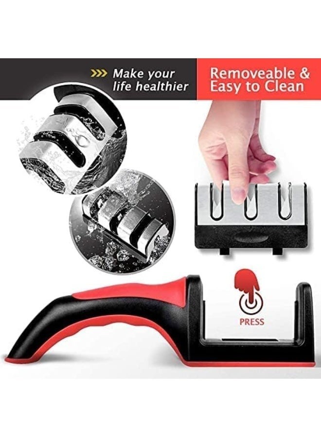 zoba 3-in-1 bulletproof steel knife sharpener with 3 stages, knife sharpener and scissors, non-slip handle, ergonomic design, ideal for home and professional use - Image 3