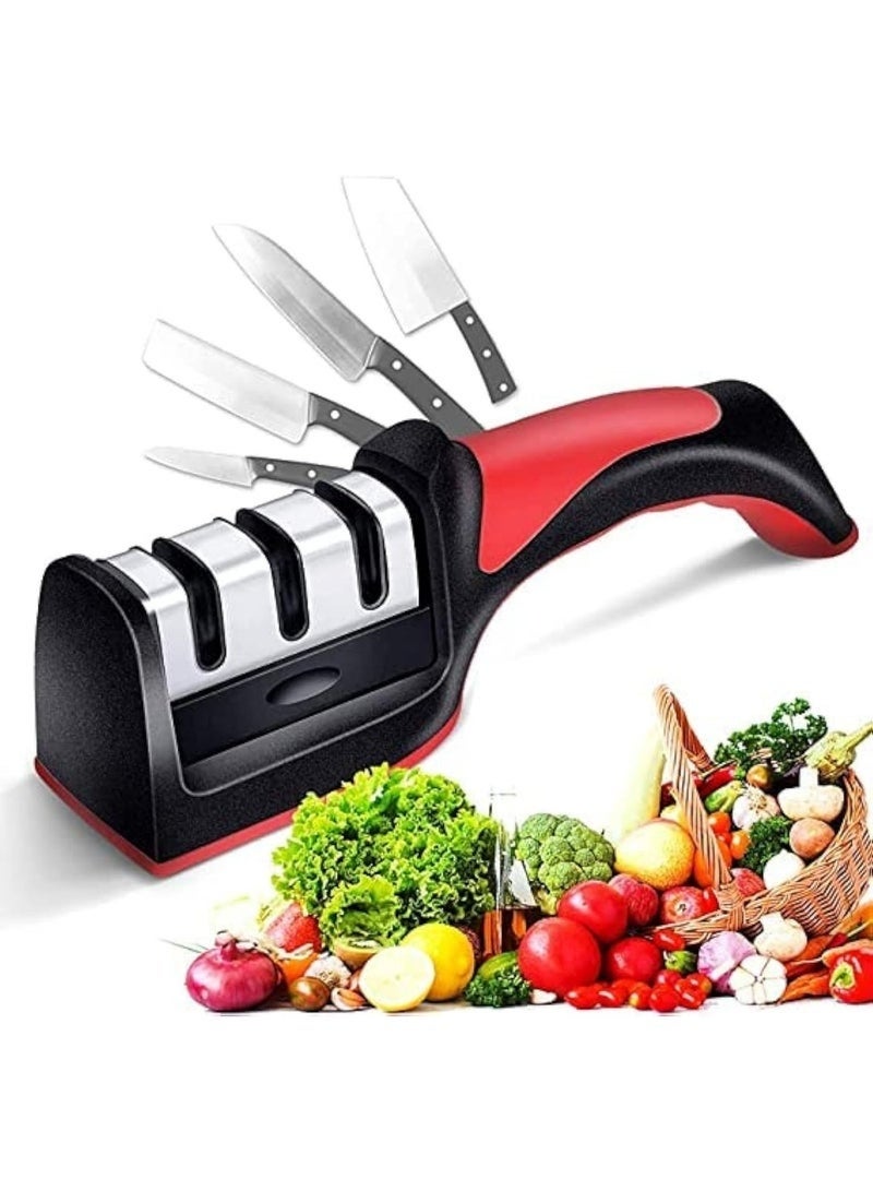zoba 3-in-1 bulletproof steel knife sharpener with 3 stages, knife sharpener and scissors, non-slip handle, ergonomic design, ideal for home and professional use - Image 2