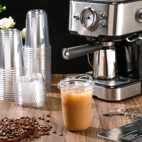 Baderke 100 Pcs Plastic Cups with Sip Lids Round Bottom Disposable Plastic Coffee Cups with Lids Clear Strawless Crystal Mugs for Iced Coffee Smoothie Cold Beverage Party Catering Supplies 16 oz - Image 5