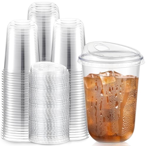 Baderke 100 Pcs Plastic Cups with Sip Lids Round Bottom Disposable Plastic Coffee Cups with Lids Clear Strawless Crystal Mugs for Iced Coffee Smoothie Cold Beverage Party Catering Supplies 16 oz - Image 2