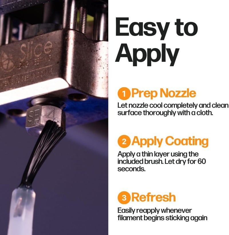 Slice Engineering Plastic Repellent Paint Repels Plastic & Prevents Buildup on the Nozzle | Get Enhanced Print Quality | Hassle-Free Application | Water-Based PTFE Nanosuspension (3 mL - 5 Pack) - Image 4
