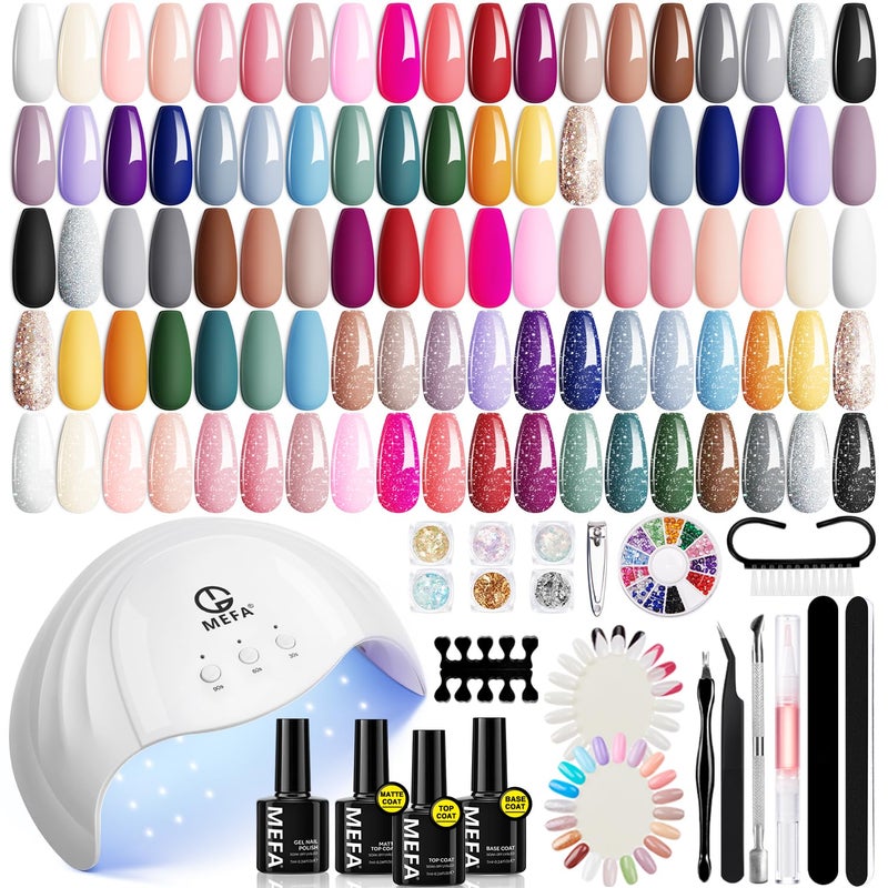 MEFA Gel Nail Polish Kit with U V Light, 32 Colors All Seasons Nude Gel Nail Polish Set with Base and Matte/Glossy Glitter Top Coat Nail Art DIY Decorations Manicure Tools Gifts for Women - Image 1