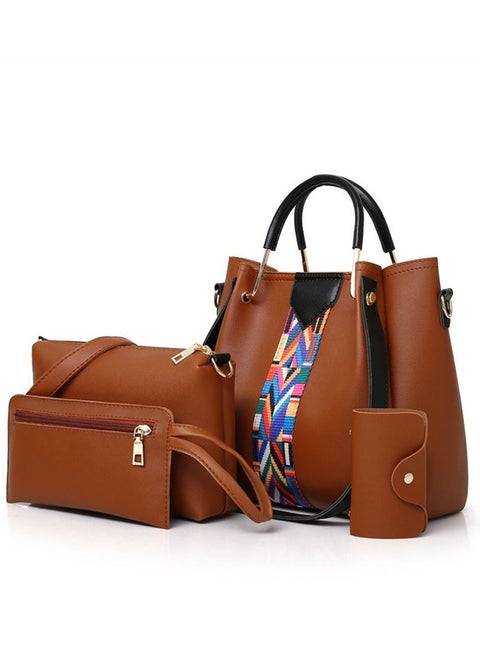 Women's Stylish Four Pcs Bag Set Hand Bill Of Lading Shoulder Crossbody Bag Brown