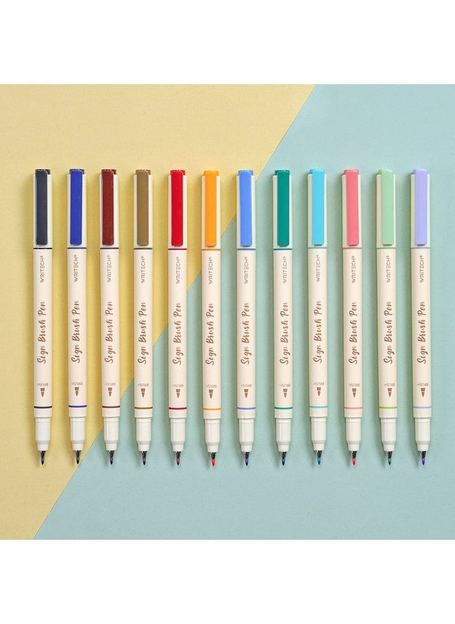 WRITECH Arts Sign Brush Pen Brush Tip Marker Felt Tip Water Based Ink Color Pens 12 Assorted Pastel Colors Great For Lettering, Journaling, Calligraphy (Natural)  - Image 1