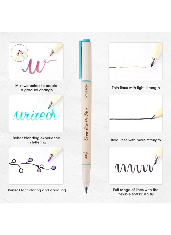 WRITECH Arts Sign Brush Pen Brush Tip Marker Felt Tip Water Based Ink Color Pens 12 Assorted Pastel Colors Great For Lettering, Journaling, Calligraphy (Natural)  - Image 3