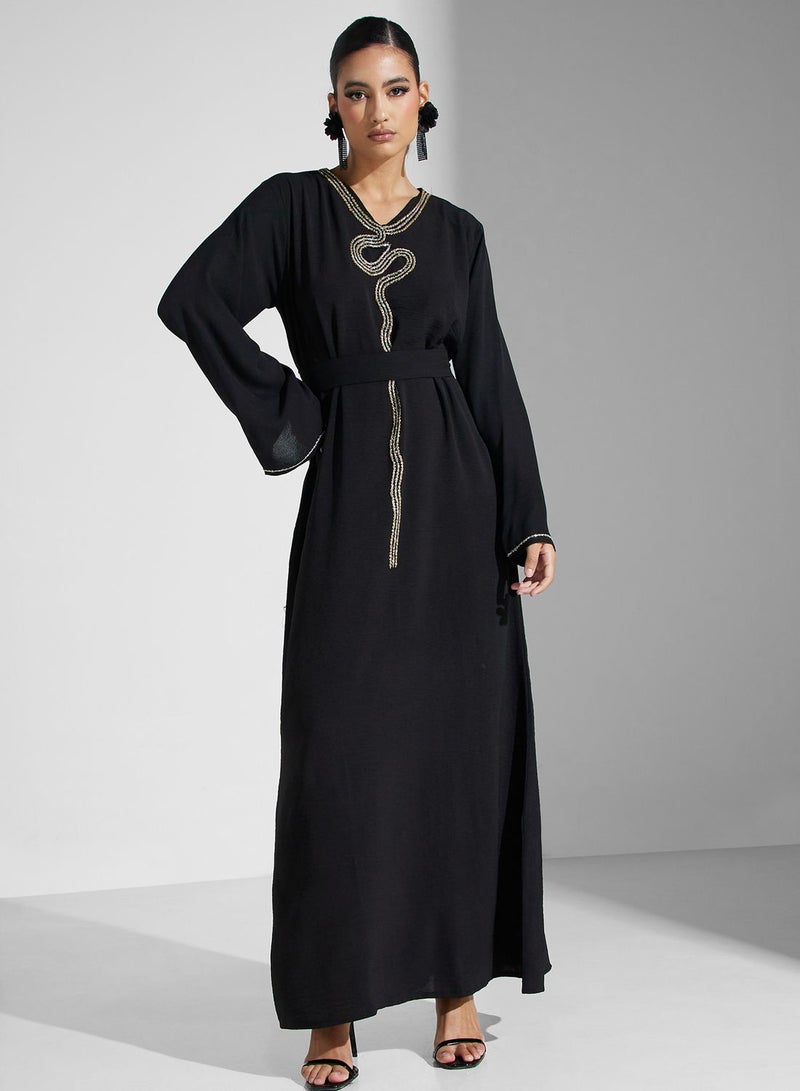 Embellished Belted Jalabiya