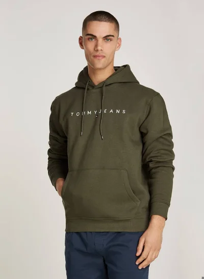 TOMMY JEANS Men's Regular Linear Logo Pullover Hoodie - Cotton, Green