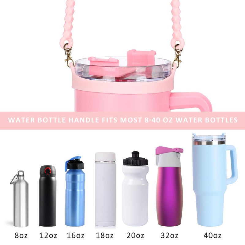 Eoopoon Water Bottle Handle for Stanley Cup - Soft, Durable Silicone Sling with Adjustable Strap, Fits Most 8-40oz Bottles, Ideal Stanley Cup Accessory(Pink) - Image 2