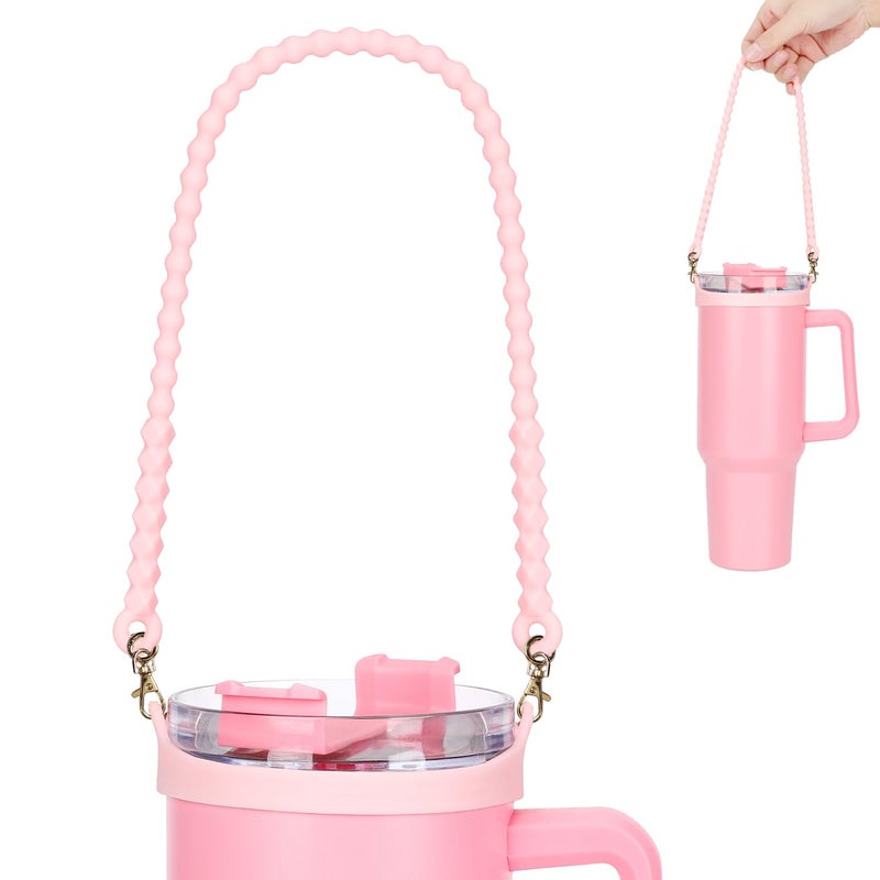 Eoopoon Water Bottle Handle for Stanley Cup - Soft, Durable Silicone Sling with Adjustable Strap, Fits Most 8-40oz Bottles, Ideal Stanley Cup Accessory(Pink) - Image 1