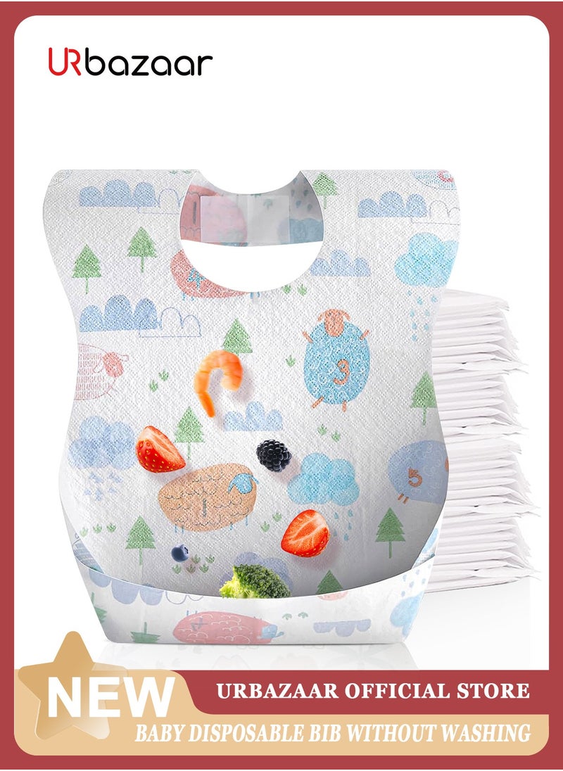URbazaar 40 Pcs Baby Disposable Bibs Travel Feeding Bib- Leakproof Liner, Food Catcher Pocket for 6-18 Months Babies Toddlers  - Image 1