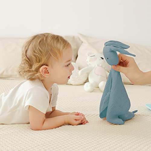 insular Bunny Lovey Blanket for Boys and Girls Organic Cotton Muslin Security Blanket for Babies Soft Breathable Lovie Soothing Towel for Newborn and Infant 2 Pcs Set BlueGrey - Image 3