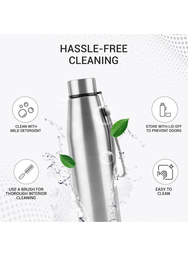 Milton Stainless Steel Water Bottle 950 ml, Set of 3, Single Walled, ISI Certified I Leak Proof Lid, Rust Proof I For School, Office, Gym , Drift 1000  Silver - Image 3