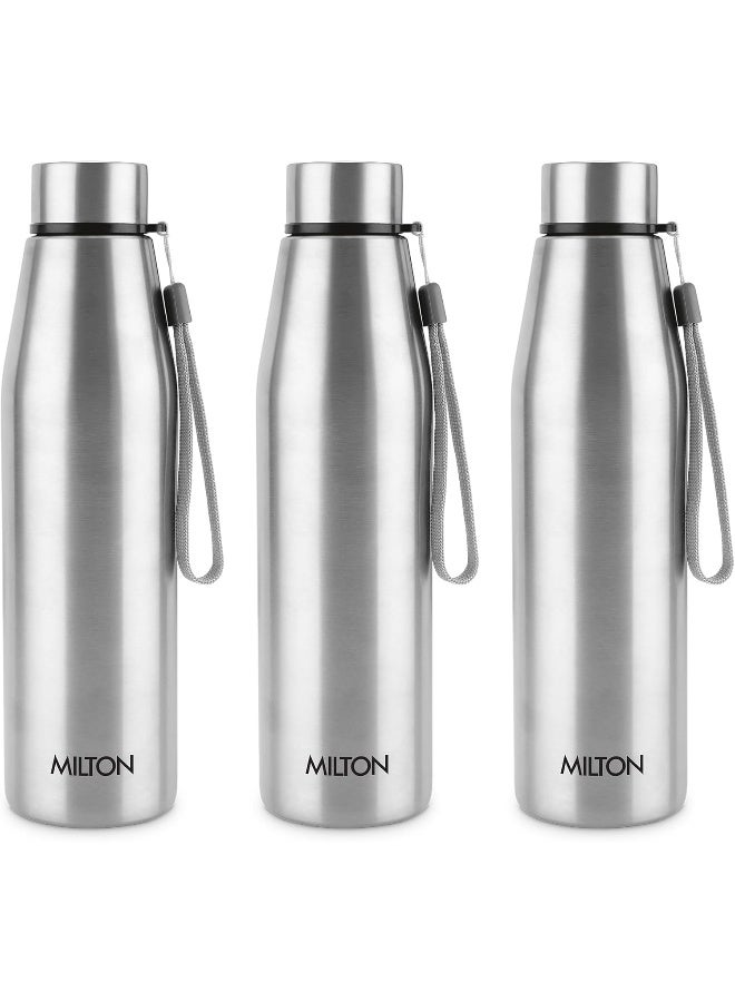 Milton Stainless Steel Water Bottle 950 ml, Set of 3, Single Walled, ISI Certified I Leak Proof Lid, Rust Proof I For School, Office, Gym , Drift 1000  Silver - Image 1