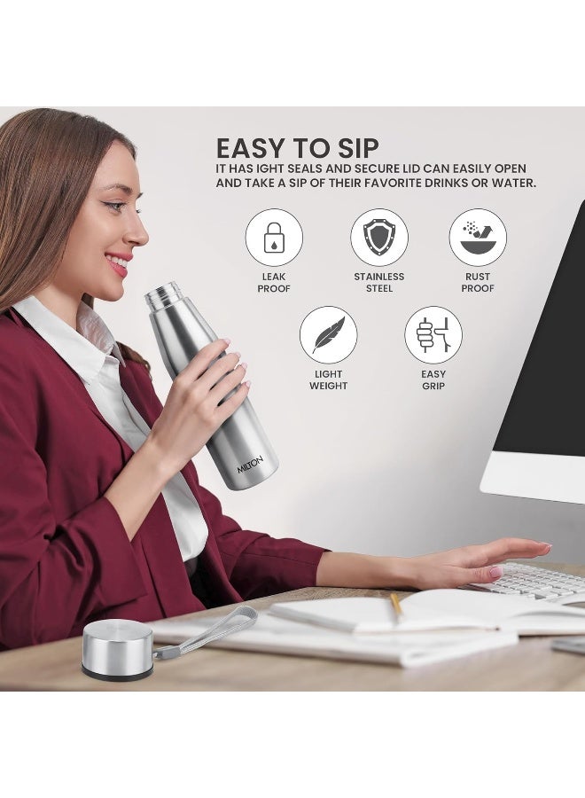 Milton Stainless Steel Water Bottle 950 ml, Set of 3, Single Walled, ISI Certified I Leak Proof Lid, Rust Proof I For School, Office, Gym , Drift 1000  Silver - Image 2