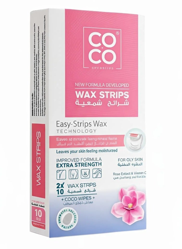 كوكو شرائح شمع للبشرة الدهنية بخلاصة الورد وفيتامين C – بقوة إضافية –  2 × 10 شرائح