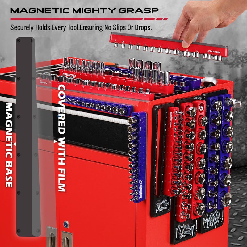 SEDY Magnetic Socket Holder Organizer Set: 6-Piece Detachable 1/2 3/8 1/4 Drive Sockets Storage Tray Magnetic Socket Organizer Tool Box Drawer Tool Box Organizers Storage Metric SAE (Sockets Not Included) - Image 3