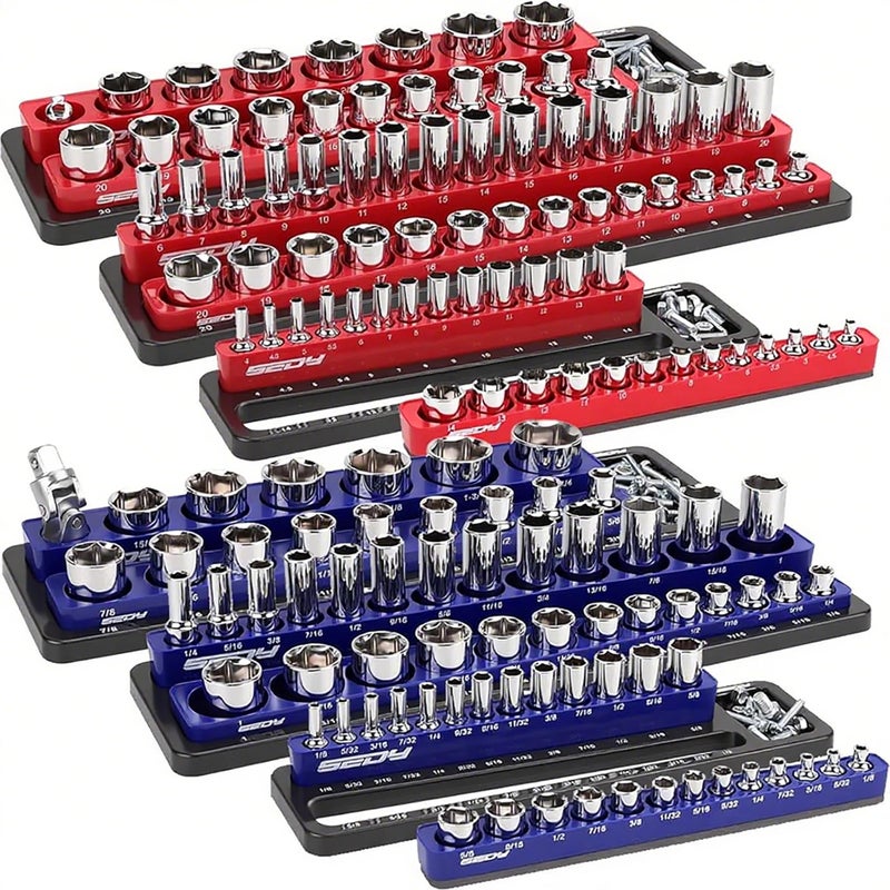 SEDY Magnetic Socket Holder Organizer Set: 6-Piece Detachable 1/2 3/8 1/4 Drive Sockets Storage Tray Magnetic Socket Organizer Tool Box Drawer Tool Box Organizers Storage Metric SAE (Sockets Not Included) - Image 1