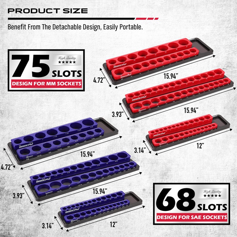 SEDY Magnetic Socket Holder Organizer Set: 6-Piece Detachable 1/2 3/8 1/4 Drive Sockets Storage Tray Magnetic Socket Organizer Tool Box Drawer Tool Box Organizers Storage Metric SAE (Sockets Not Included) - Image 2