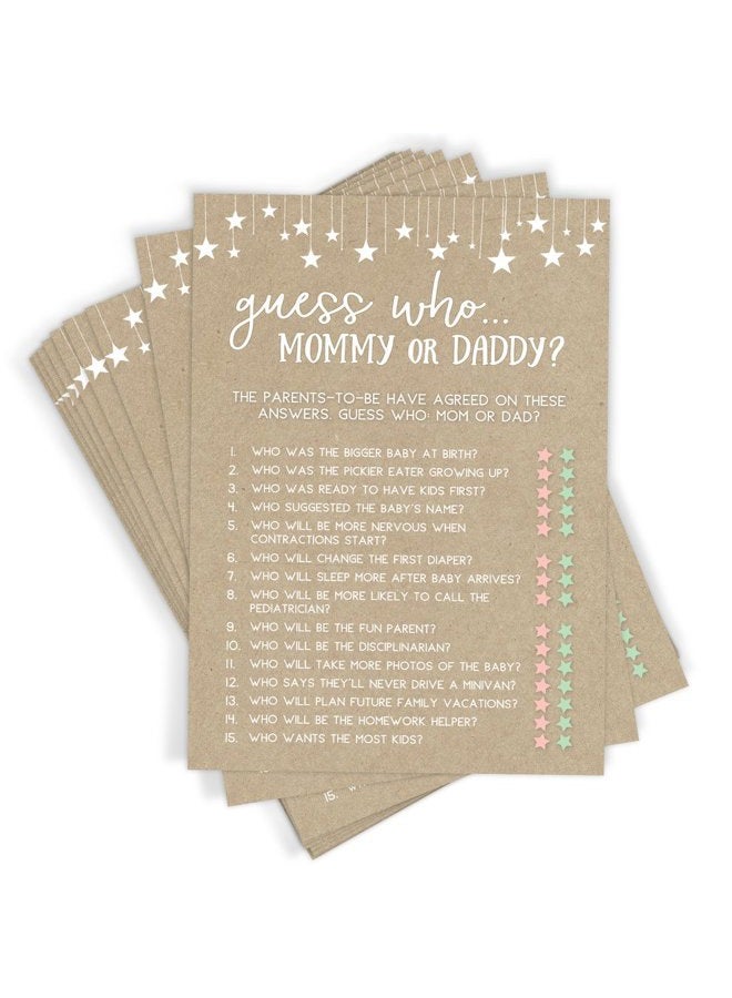 Printed Party Baby Shower Games – Guess Who Mommy or Daddy Game for Boy or Girl, Rustic Kraft Paper Theme, 50 Cards - Image 1
