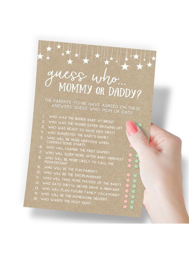 Printed Party Baby Shower Games – Guess Who Mommy or Daddy Game for Boy or Girl, Rustic Kraft Paper Theme, 50 Cards - Image 2