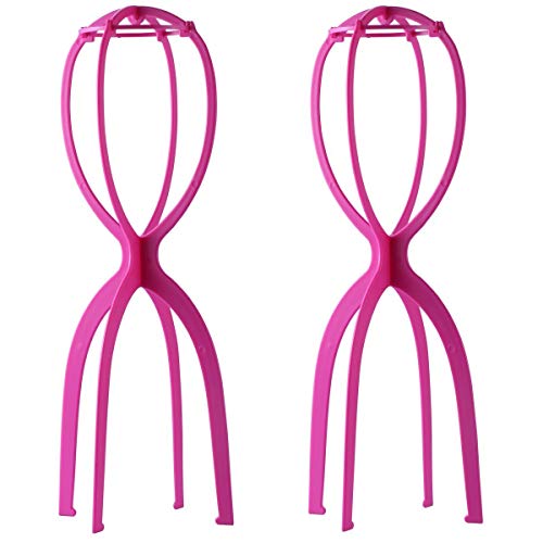 Dreamlover Portable Tall Stands for All Wigs Collapsible Wig Dryer for Travel Hot Pink 2 Packs