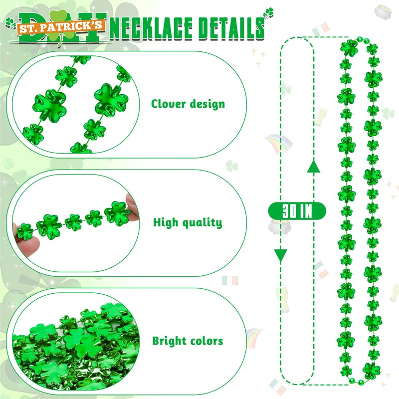 EOBOH 12PCS St Patricks Day Accessories, Shamrock Green Beads St. Patrick's Day Necklace, Irish Saint Patricks Day Necklace Bulk, St. Patricks Day 4 Leaf Clover Decorations for Parade Party Supplies - Image 2