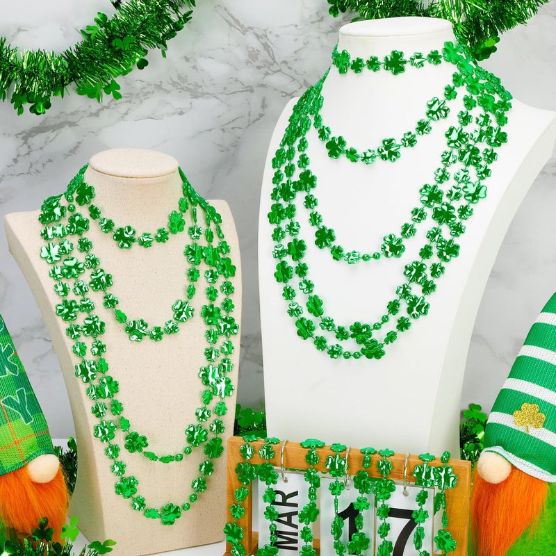 EOBOH 12PCS St Patricks Day Accessories, Shamrock Green Beads St. Patrick's Day Necklace, Irish Saint Patricks Day Necklace Bulk, St. Patricks Day 4 Leaf Clover Decorations for Parade Party Supplies - Image 4