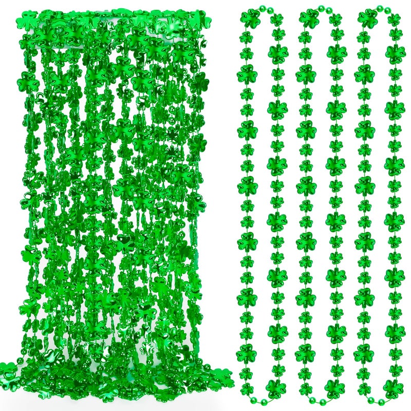 EOBOH 12PCS St Patricks Day Accessories, Shamrock Green Beads St. Patrick's Day Necklace, Irish Saint Patricks Day Necklace Bulk, St. Patricks Day 4 Leaf Clover Decorations for Parade Party Supplies - Image 1