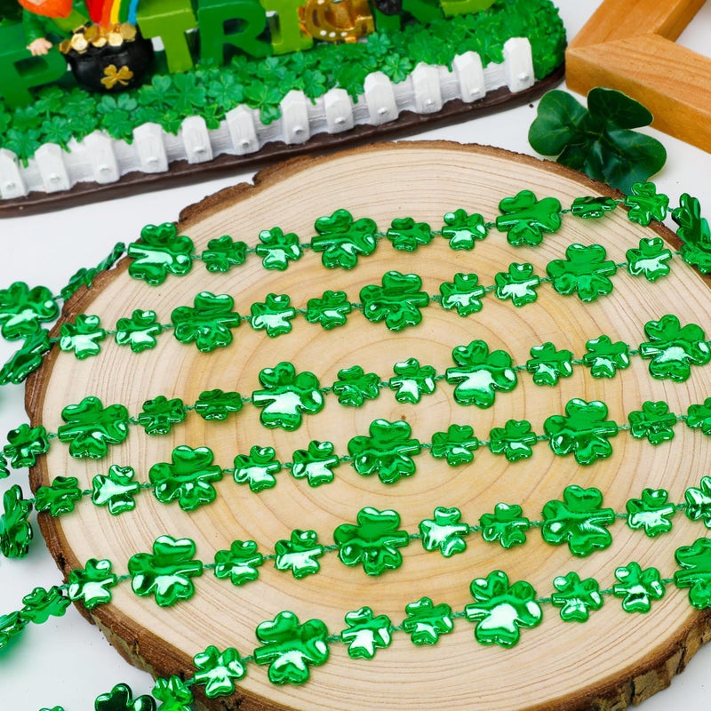 EOBOH 12PCS St Patricks Day Accessories, Shamrock Green Beads St. Patrick's Day Necklace, Irish Saint Patricks Day Necklace Bulk, St. Patricks Day 4 Leaf Clover Decorations for Parade Party Supplies - Image 3