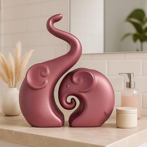 Xtore Lavish Rose Gold Home Decor Elephant Couple | Ceramic Figurines (Set of 2, Rose Gold Matte) - Image 2
