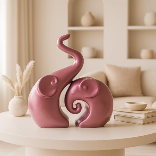Xtore Lavish Rose Gold Home Decor Elephant Couple | Ceramic Figurines (Set of 2, Rose Gold Matte) - Image 3