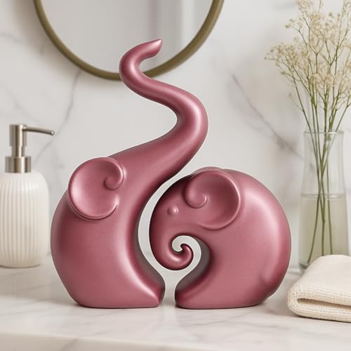 Xtore Lavish Rose Gold Home Decor Elephant Couple | Ceramic Figurines (Set of 2, Rose Gold Matte) - Image 1