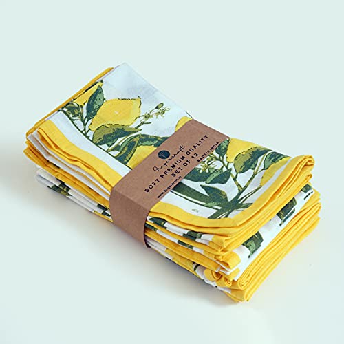 FINGERCRAFT 12-Pack Cotton Linen Blend Table Napkins 50cm x 50cm Printed Cloth Dinner Napkins, Washable Fabric, Superb Absorbency Perfect for Home, Kitchen & Party Use (Lemon Print, Set of 12) - Image 3