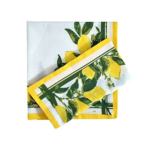 FINGERCRAFT 12-Pack Cotton Linen Blend Table Napkins 50cm x 50cm Printed Cloth Dinner Napkins, Washable Fabric, Superb Absorbency Perfect for Home, Kitchen & Party Use (Lemon Print, Set of 12) - Image 1