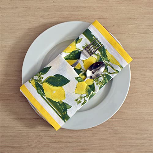 FINGERCRAFT 12-Pack Cotton Linen Blend Table Napkins 50cm x 50cm Printed Cloth Dinner Napkins, Washable Fabric, Superb Absorbency Perfect for Home, Kitchen & Party Use (Lemon Print, Set of 12) - Image 2