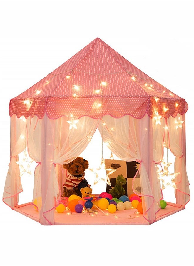 BLOOMING TIME - Princess castle play house game tent with starlight children's indoor hexagonal hexagonal tent baby decoration game house princess game castle tent dollhouse 140x140x135cm - Image 1