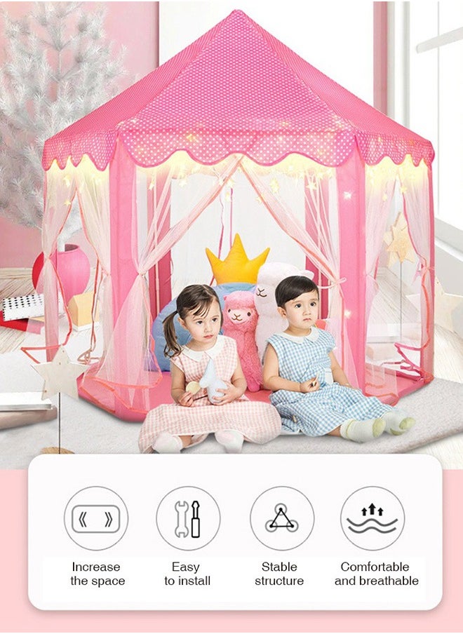 BLOOMING TIME - Princess castle play house game tent with starlight children's indoor hexagonal hexagonal tent baby decoration game house princess game castle tent dollhouse 140x140x135cm - Image 1