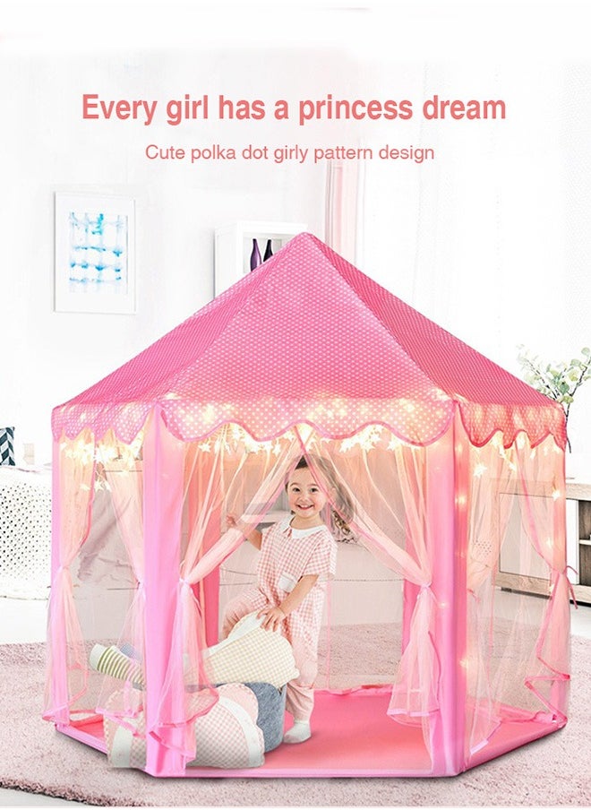 BLOOMING TIME - Princess castle play house game tent with starlight children's indoor hexagonal hexagonal tent baby decoration game house princess game castle tent dollhouse 140x140x135cm - Image 1