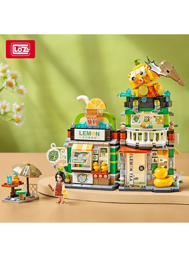 Bluejw LOZ Li Zhi 1295 Lion Powder Shop 1294 Lemon Tea Shop Small Particle Building Blocks Street View Assembled Toy Gift For Women - Image 5